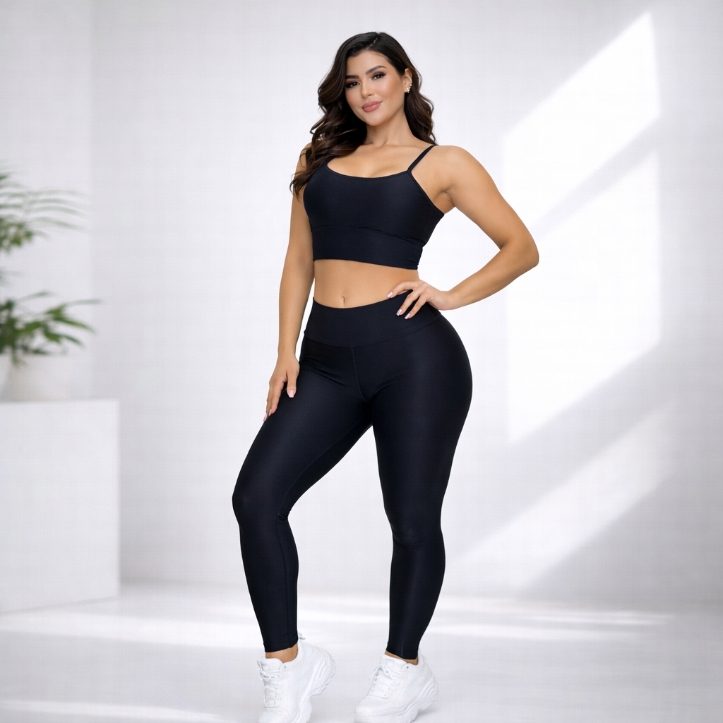 Conjunto Fitness – Top Alça + Legging Suplex - Preto