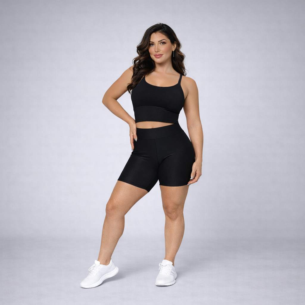 Conjunto Fitness Feminino Preto Top + Short Suplex Zero Transparência