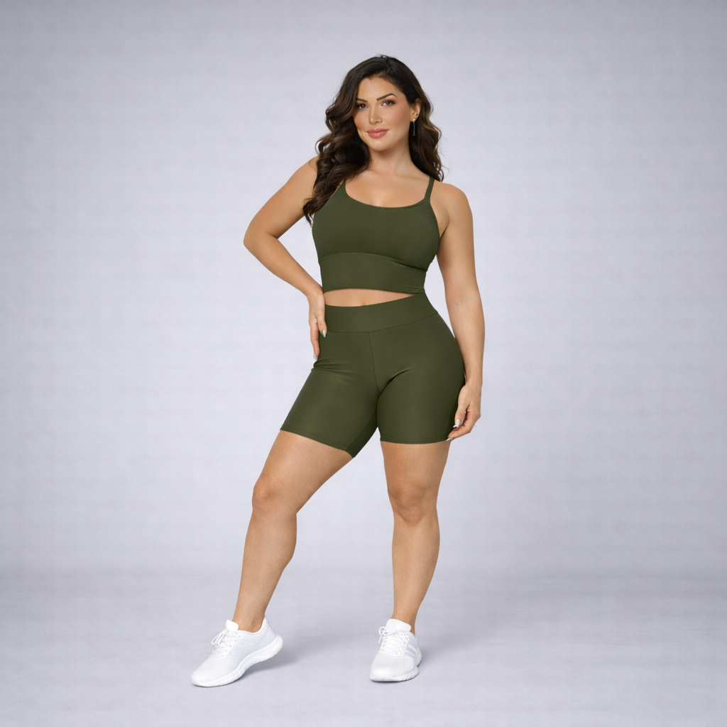 Conjunto Fitness Feminino Militar Top + Short Suplex Zero Transparência