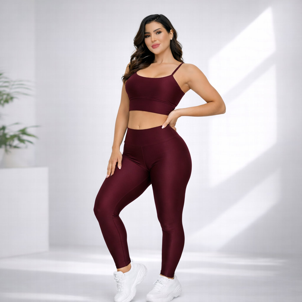 Conjunto Fitness – Top Alça + Legging Suplex - Vinho
